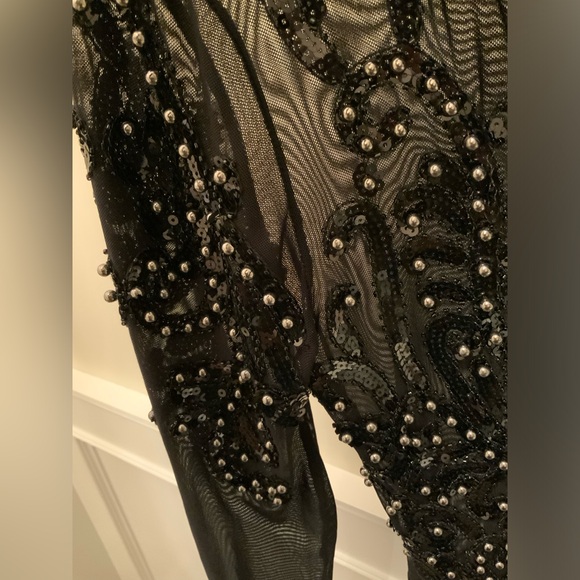 Boutique Paris Beaded Sequin Black Sheer Long Sleeve Body Suit Size Medium/Large - Picture 8 of 16